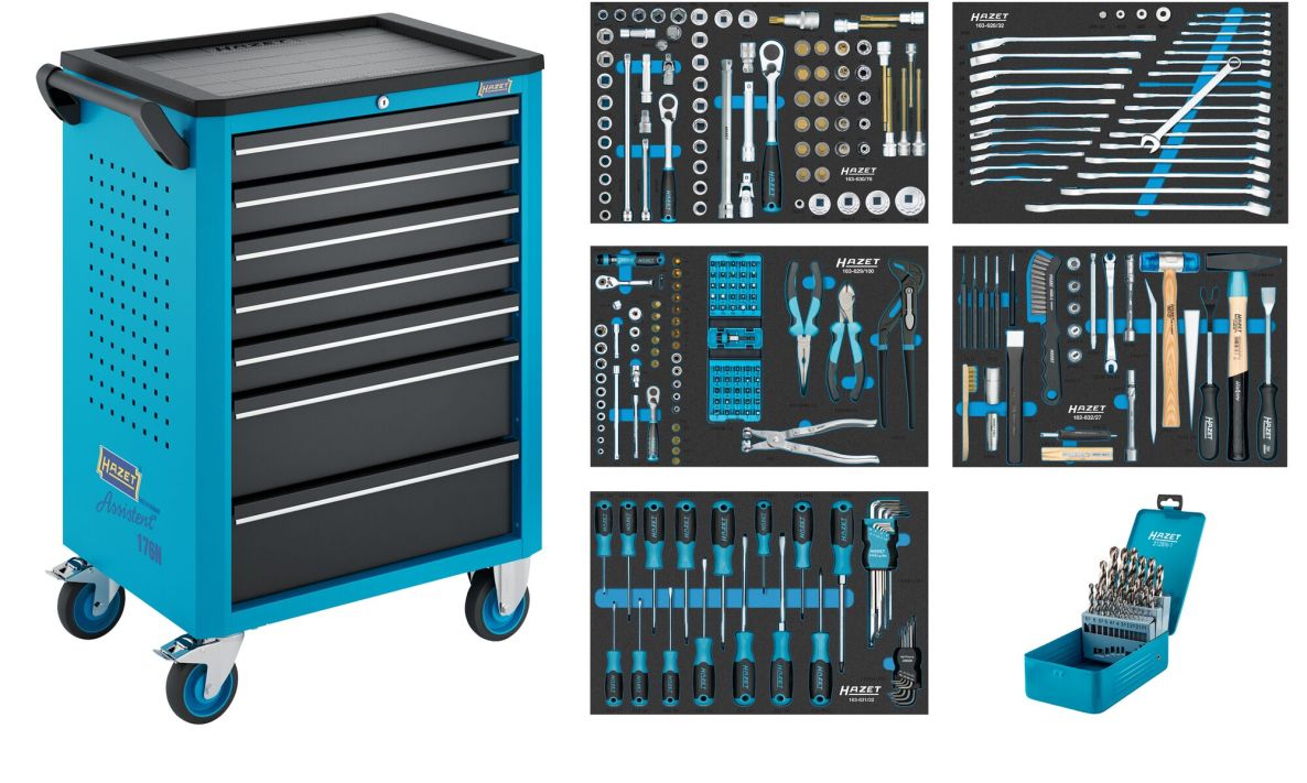 Hazet 176N-7/292 Assistant 176N-7 Tool Cart + 292-Piece Set, 7 Drawers (5 shallow, 2 deep)