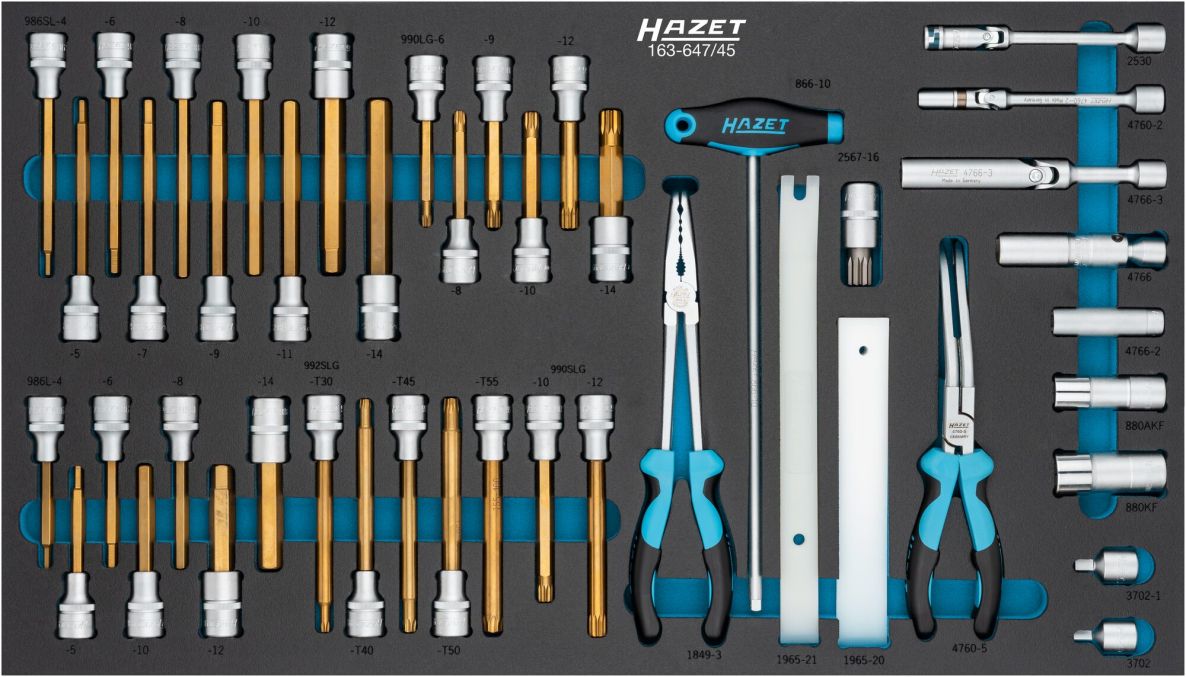 Hazet 163-647/45 45-Piece Tool Set: 3/8" Square Socket, 1/2" Square Socket, External Hex, Internal Hex, XZN, Internal Torx Profiles