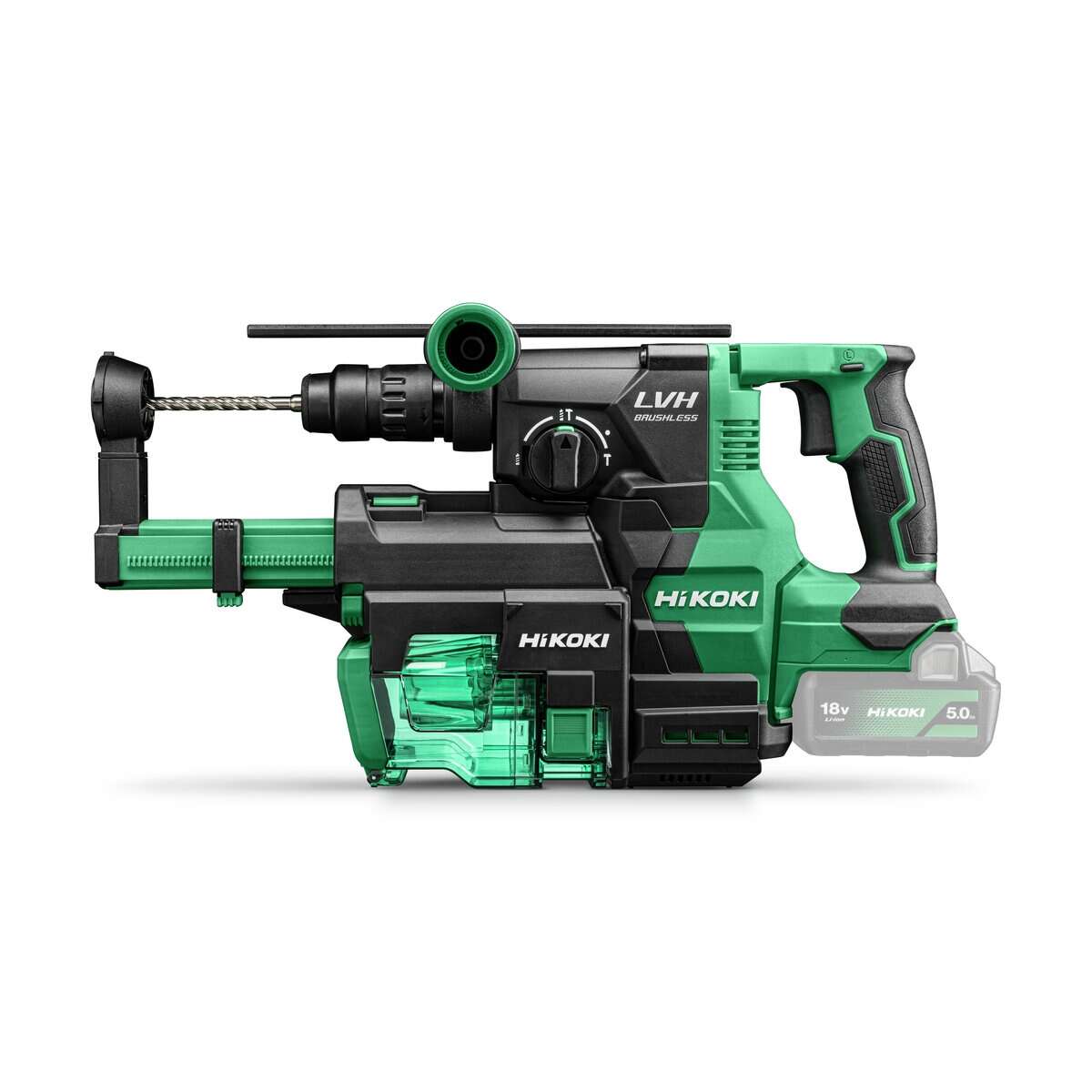 HiKOKI DH1826DCW3Z Cordless drill/hammer SDS-Plus 18V 3.2J incl. interchangeable drill chuck, incl. dust extraction unit excl. battery and charger in HSC IV and HSC II cases