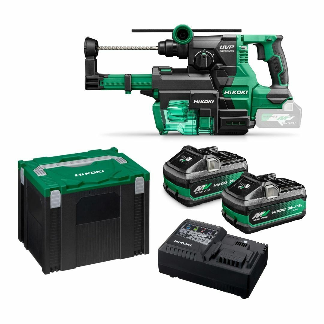 HiKOKI KSDH3628DAWV1Z SDS-Plus Accu drill/hammer 3.2J 36V 1x 4.0Ah 1x 8.0Ah battery and charger in HSC case incl. dust extraction unit