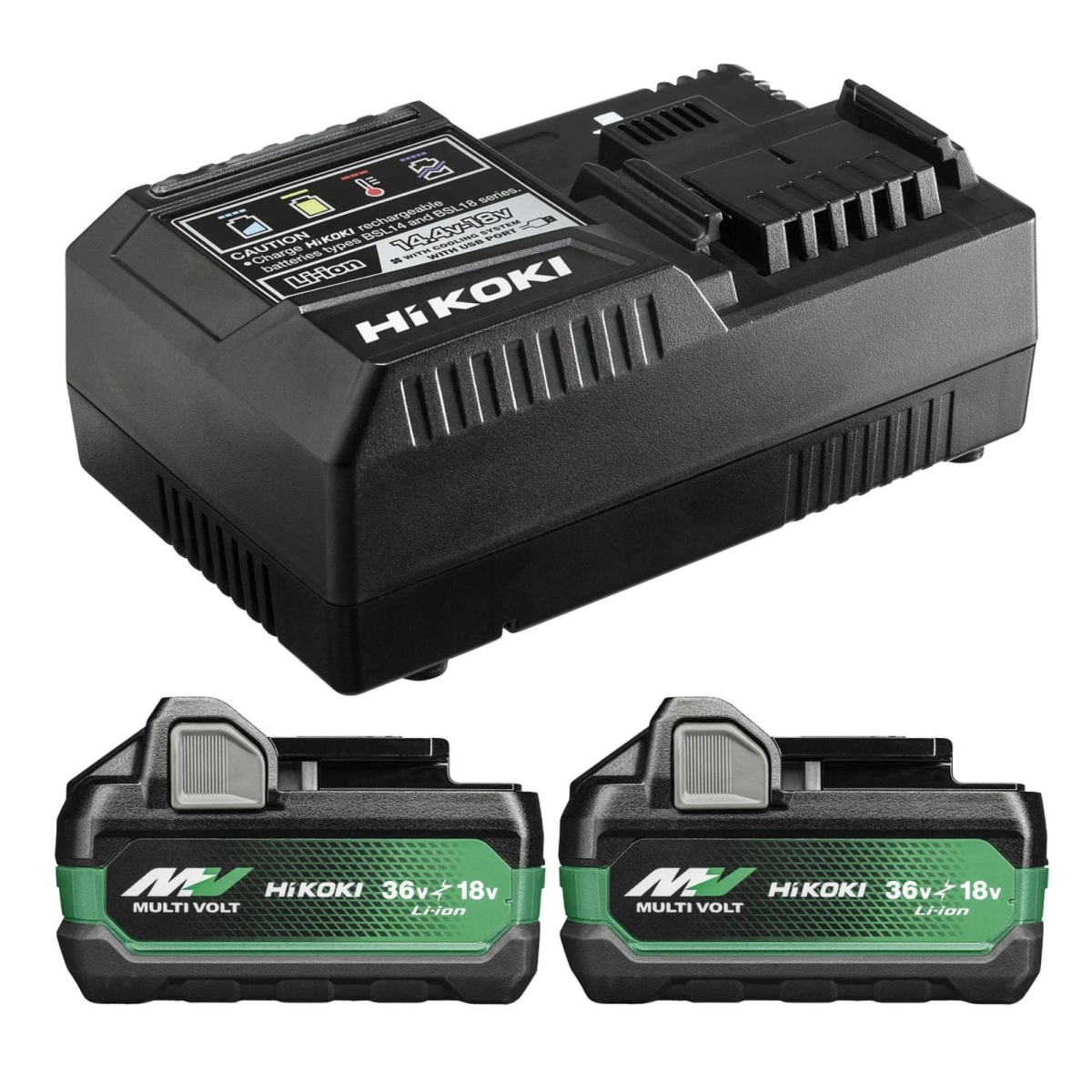 HiKOKI Accessories UC18YSL3WJZ BoosterPack - 2 x BSL36B18X Multivolt Battery 36V 4.0Ah/ 18V 8.0Ah Li-Ion + UC18YSL3 Rapid Charger