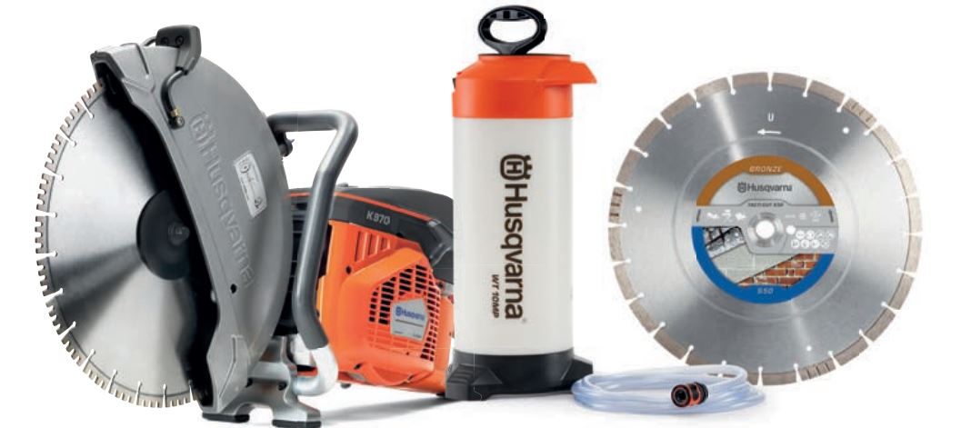 Husqvarna PowercutterK970400mmset K970 Motor cutter 400 mm + Water tank + Diamond saw blade Tacti-Cut S50 Plus