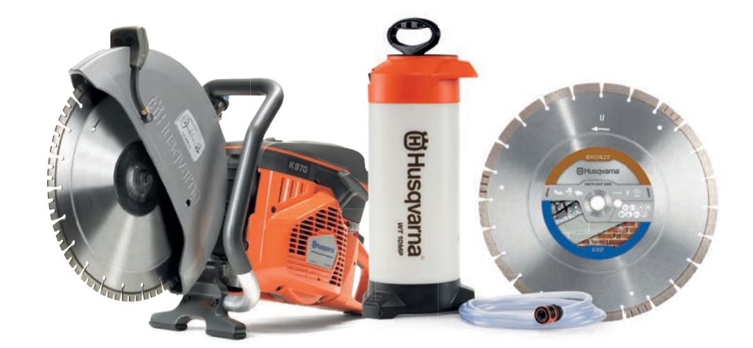 Husqvarna PowercutterK970350mmset K970 Motor cutter 350 mm + Water tank + Diamond saw blade Tacti-Cut S50 Plus