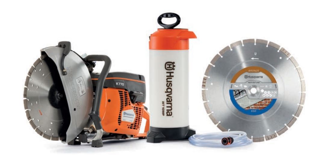 Husqvarna PowercutterK770350mmset K770 Motor cutter 350 mm + Water tank + Diamond saw blade Tacti-Cut S50 Plus