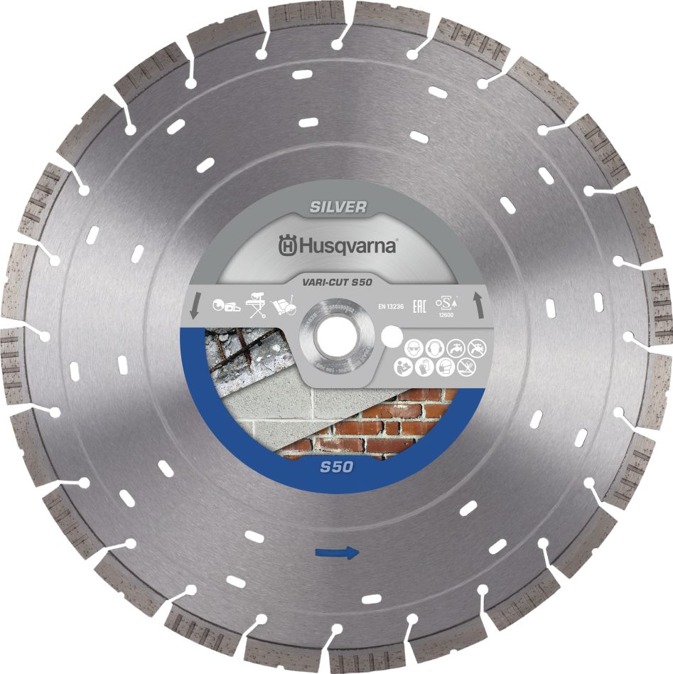 Husqvarna 534972410 Vari-Cut S50 Turbo Flat Diamond Saw Blade Wet/Dry Concrete/Brick 300x25.4/20.0 mm