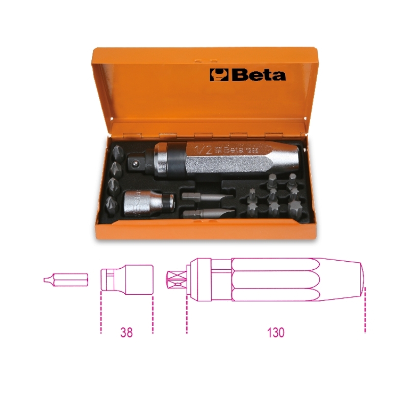Beta 012950108 1295/C14 Impact screwdriver with 14 bits and holder in case