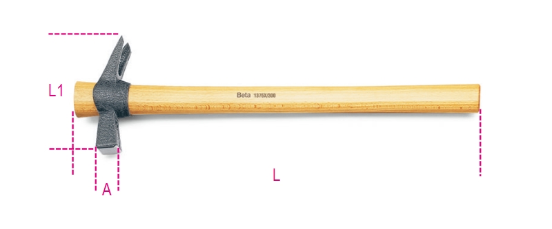 Beta 013760130 1376X 300 Claw hammers with square striking face, magnets and nail holder wooden handle