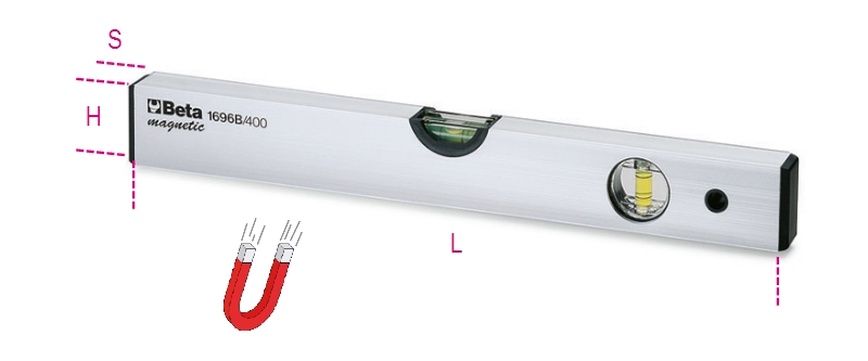 Beta 016960206 1696B 600 Spirit levels made of anodised profiled aluminium 2 unbreakable vials, accuracy: 1 mm/m