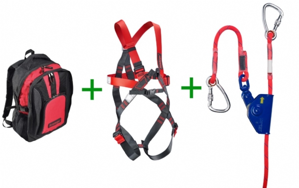 Rema 1731210 Harness ERGO, grip 12 and 15 metres lanyard in rucksack