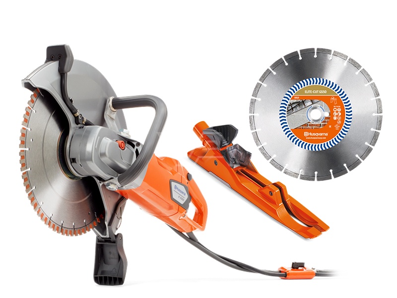 Husqvarna 9670798-01-GS50-VAC K4000 Wet Electric "silent" cut-off machine 350 mm + Diamond blade Elite-Cut S50 + Dust collector attachment