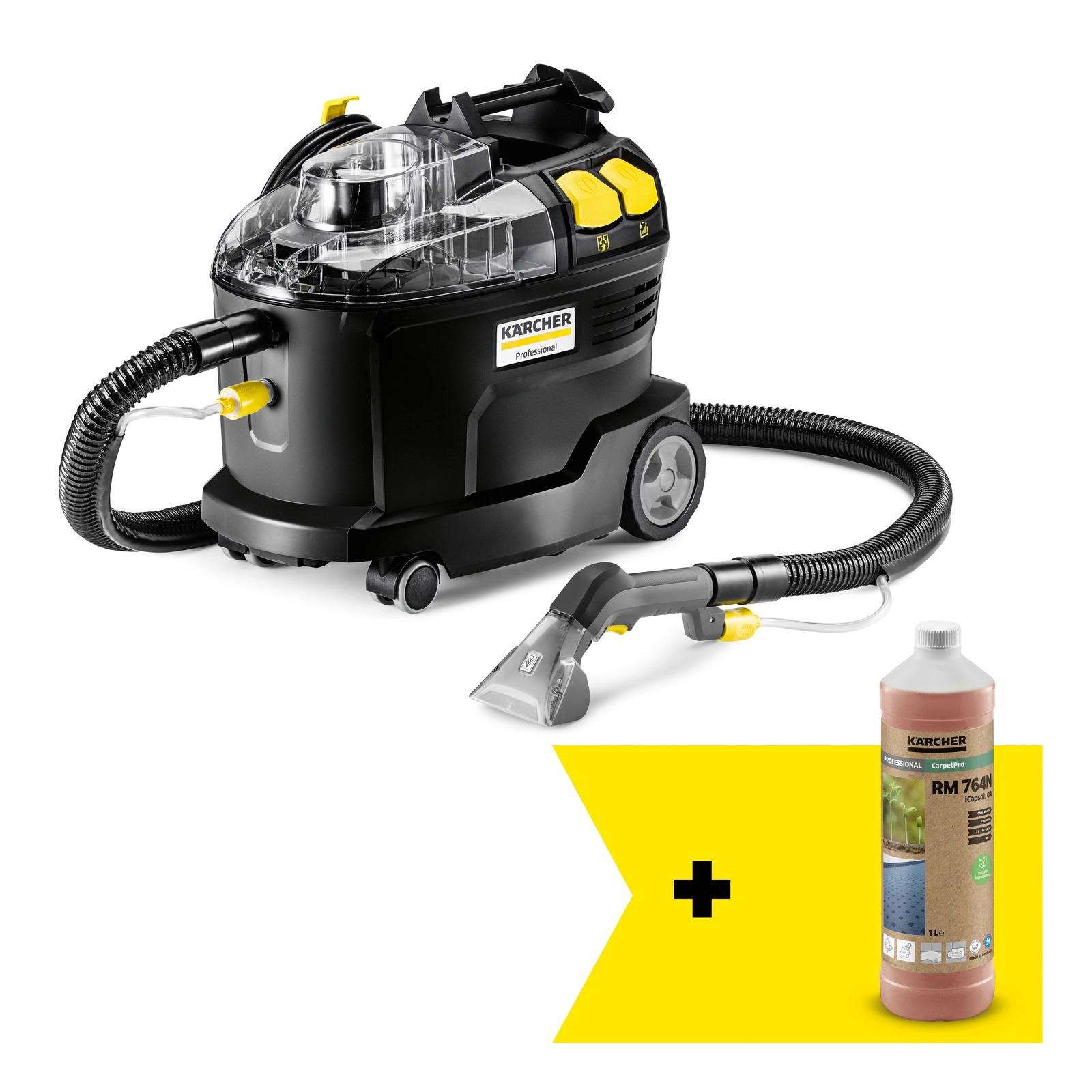 Kärcher Professional 1.100-249.0 Puzzi 8/1 Re!Plast Go!Further Spray extraction device 230V 71l/s 1bar 27kPa incl. Cleaning agent 1L and accessories