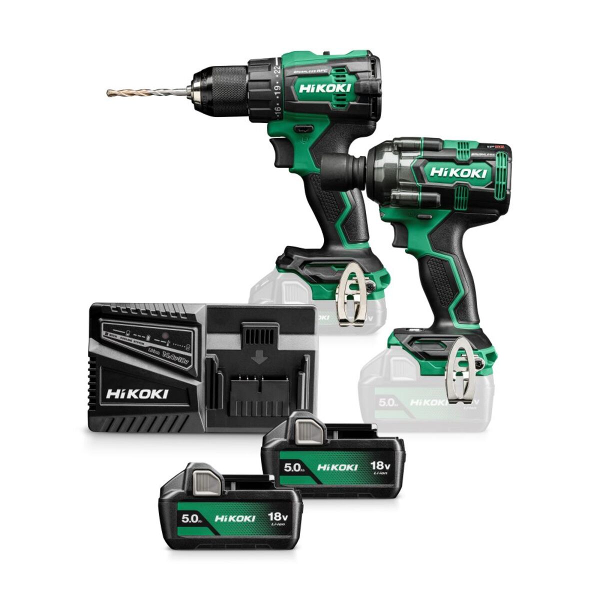 HiKOKI KC18DEWMZ Combo set - DV18DE Cordless drill + WR18DH cordless impact wrench 18V 5.0ah Li-Ion in HSC III