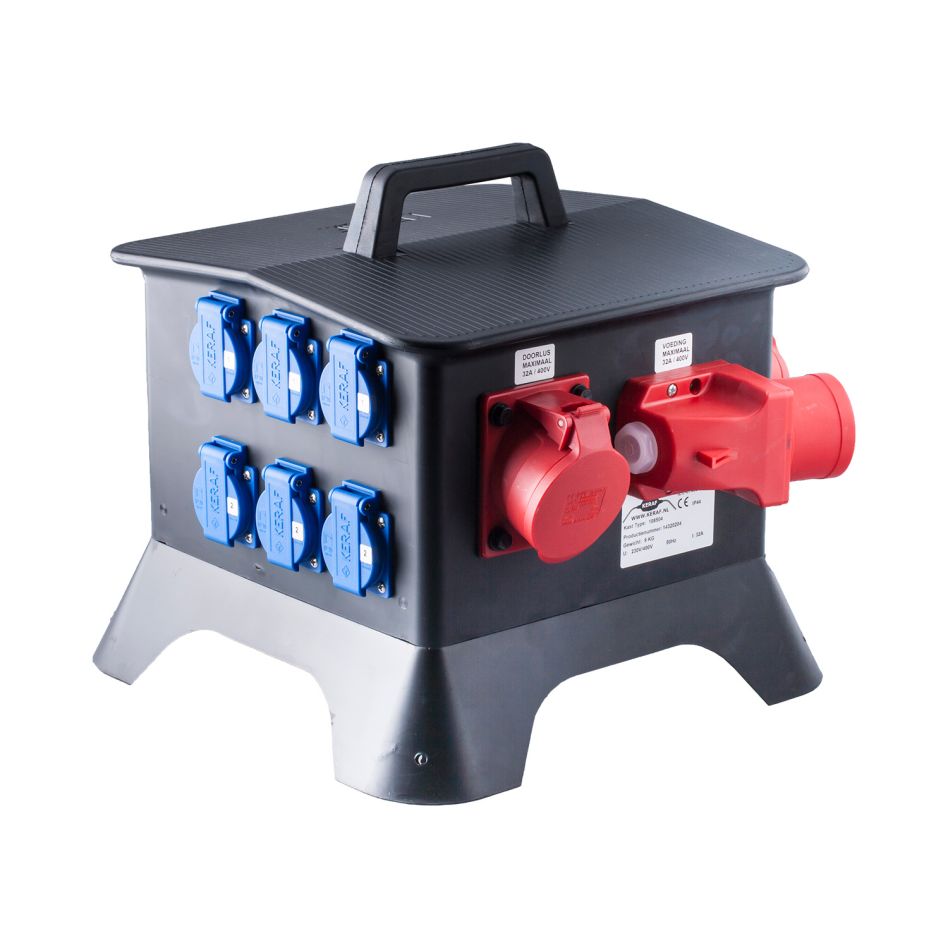 Keraf 104483 Rubber distribution box 2 x 32A 5p 6 x schuko