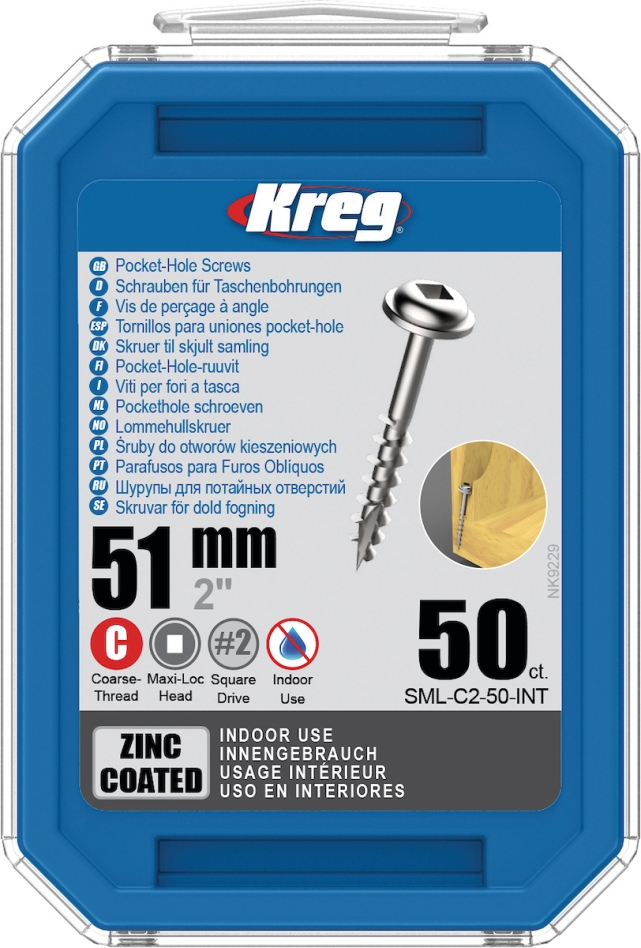 Kreg SML-C2-50-INT Pocket-Hole screws 51 mm Galvanized Maxi-Loc coarse thread 50 pcs.