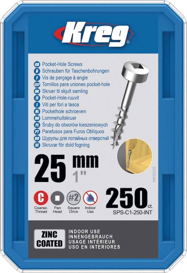 Kreg SPS-C1-250-INT Pocket-Hole screws 25 mm Galvanized Pan-Head coarse thread 250 pcs.