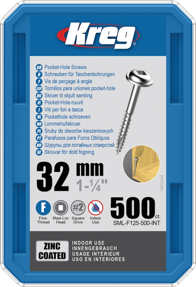 Kreg SML-F125-500-INT Pocket-Hole screws 32 mm Galvanized Maxi-Loc fine thread 500 pcs.