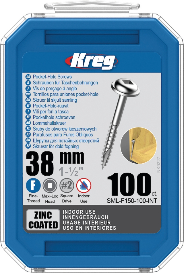 Kreg SML-F150-100-INT Pocket-Hole screws 38 mm Galvanized Maxi-Loc fine thread 100 pcs.