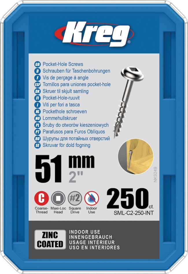 Kreg SML-C2-250-INT Pocket-Hole screws 51 mm Zinc plated Maxi-Loc coarse thread 250 pcs