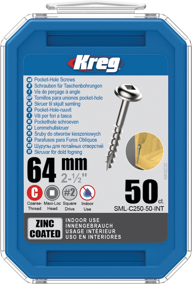 Kreg SML-C250-50-INT Pocket-Hole screws 64 mm Galvanized Maxi-Loc coarse thread 50 pcs.