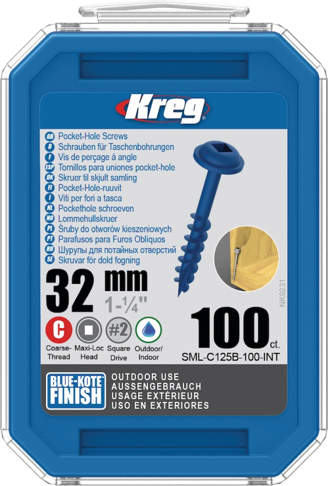 Kreg SML-C125B-100-INT Pocket-Hole screws 32 mm Blue-Kote Maxi-Loc coarse thread 100 pcs.