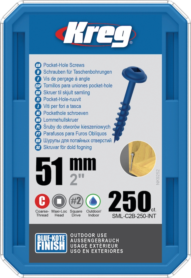 Kreg SML-C2B-250-INT Pocket-hole screws 51 mm Blue-Kote Maxi-Loc coarse thread 250 pcs