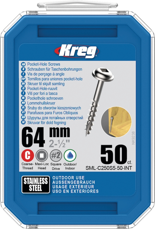 Kreg SML-C250S5-50-INT Pocket-Hole screws 64 mm stainless steel Maxi-Loc coarse thread 50 pcs