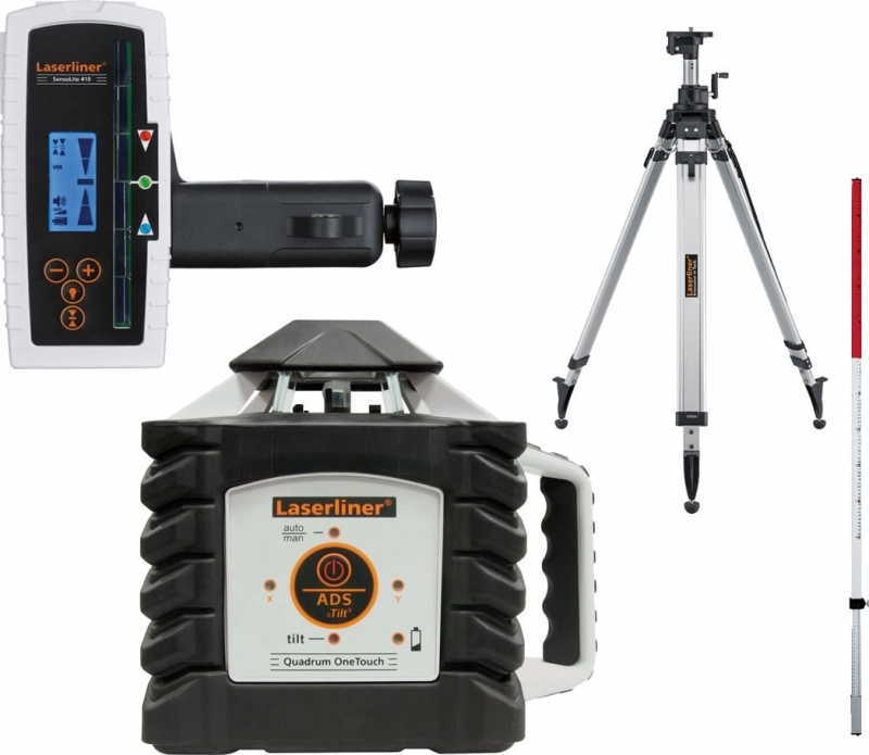 Laserliner 053.200-2 Quadrum OneTouch 410 S SET Rotating laser + free Flexi ruler + Spindle tripod P260 cm