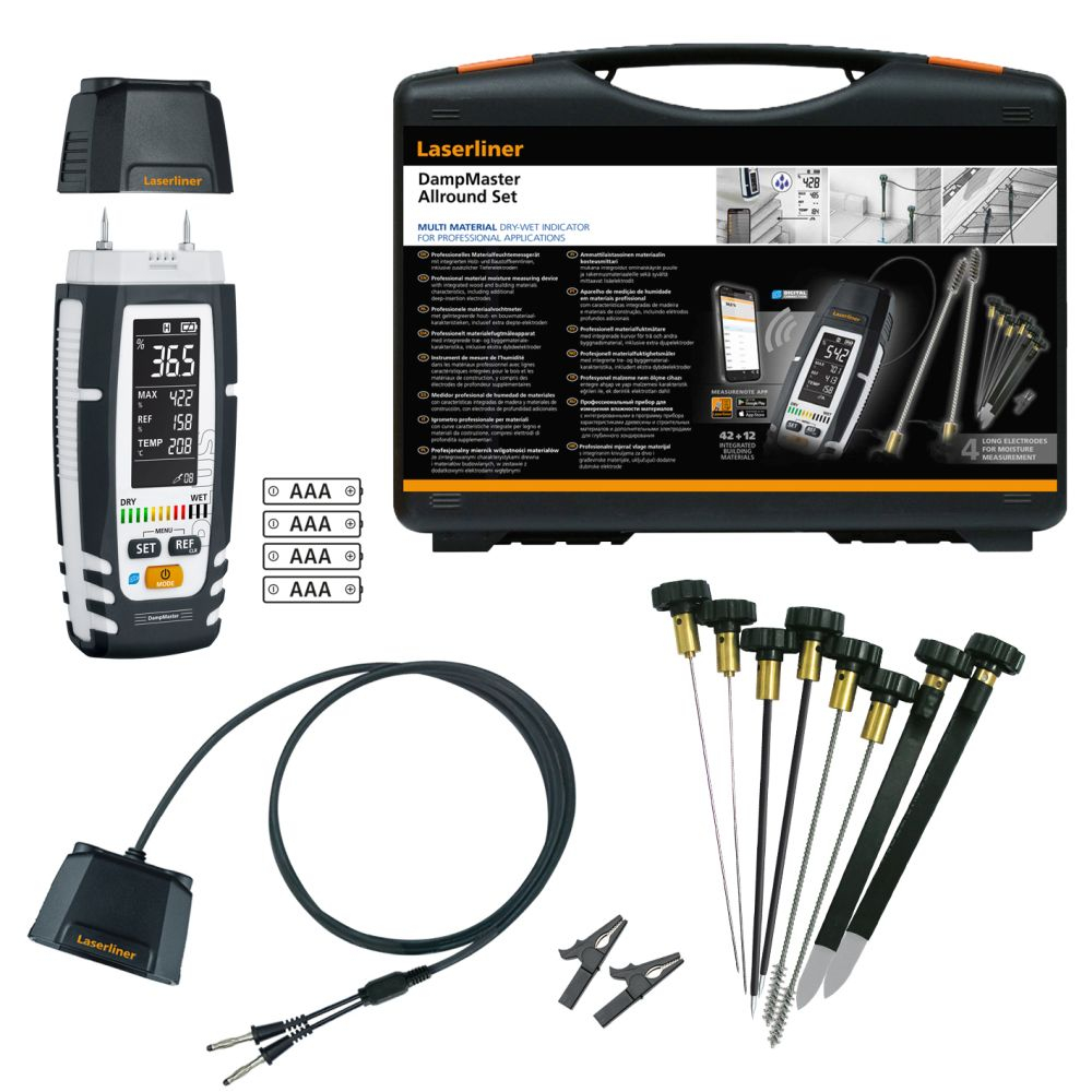 Laserliner 082.327A DampMaster All-round moisture meter inspection set incl. 4x batteries and accessories in case