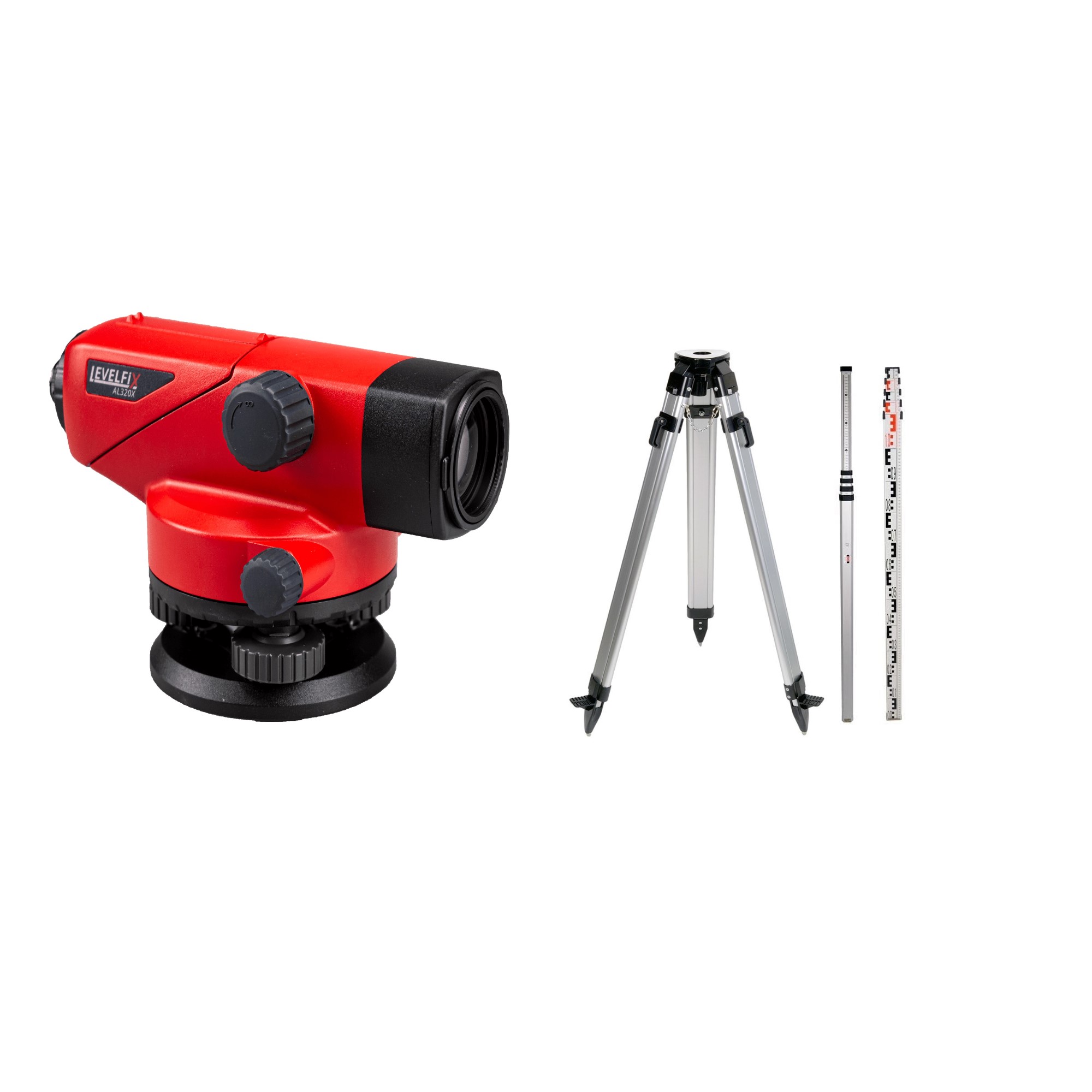 Levelfix 554322 AL320X Leveling Instrument + Flathead Tripod 1.8m + Staff 5m