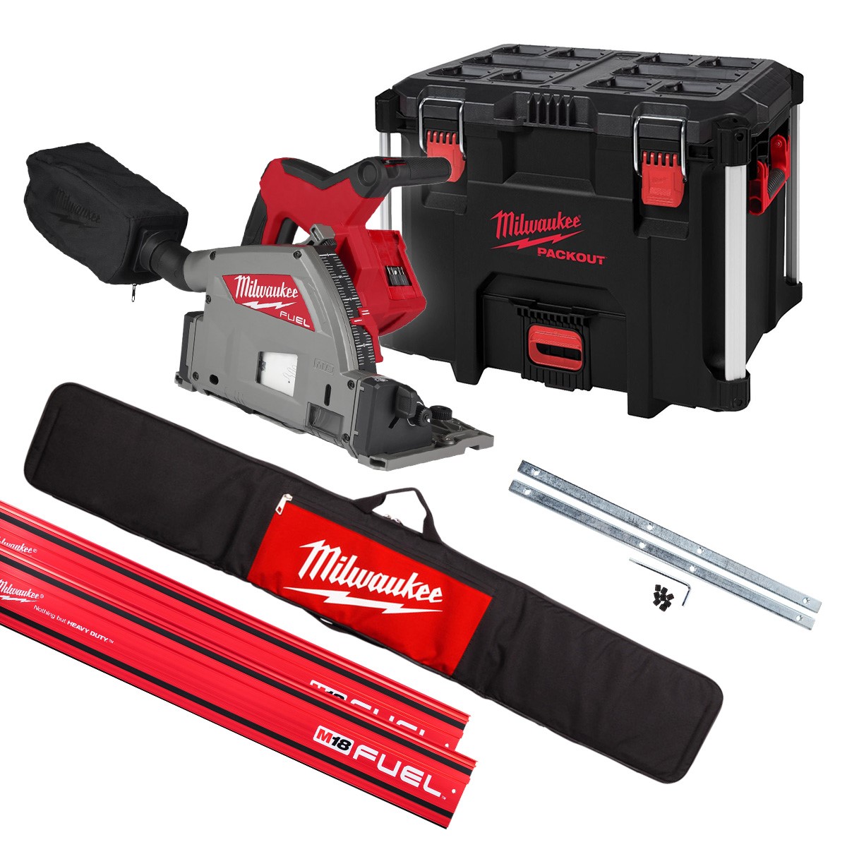 Milwaukee M18FPS55-0PSET M18 FPS55-0P Cordless Plunge Saw 18V excl. batteries and charger + 2 x Guide rail 1400mm + Clamps + Bag in PACKOUT&trade; toolbox