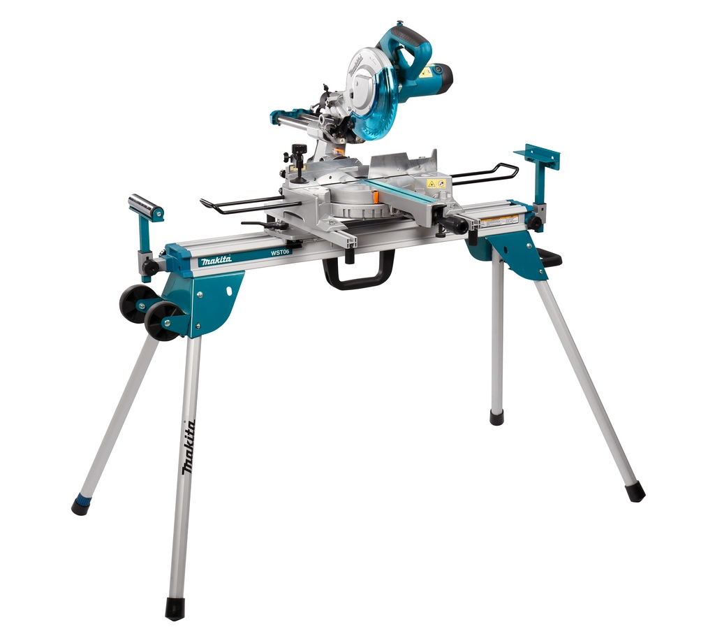 Makita LS0815FLNX Telescopic Mitre saw 216 mm 1400 Watt DEBWST06 stand