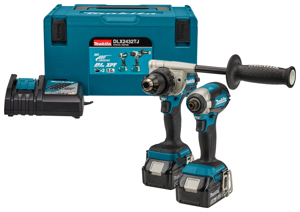 Makita DLX2432TJ Comboset - DDF486 Cordless drill + DTD153 Impact drill 18V 5.0 AH Li-ion in Mbox