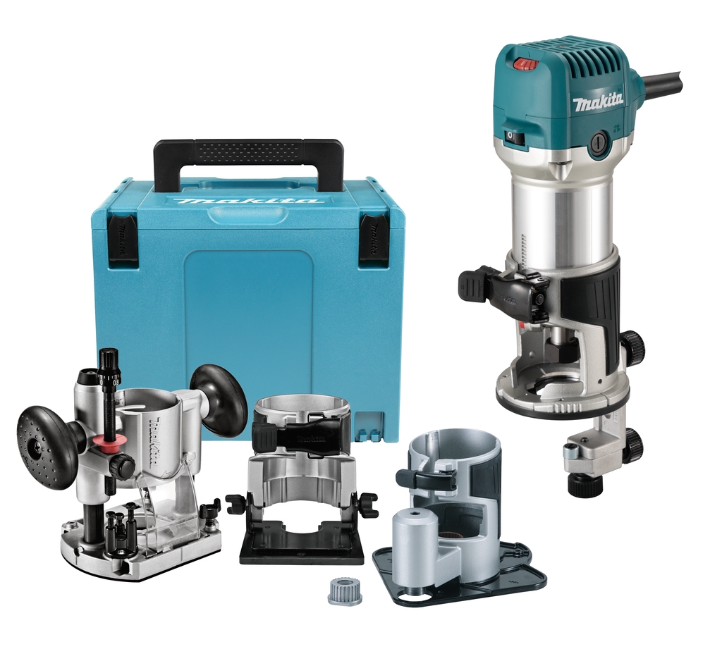Makita RT0702CX3J Edge router with various feet in Mbox