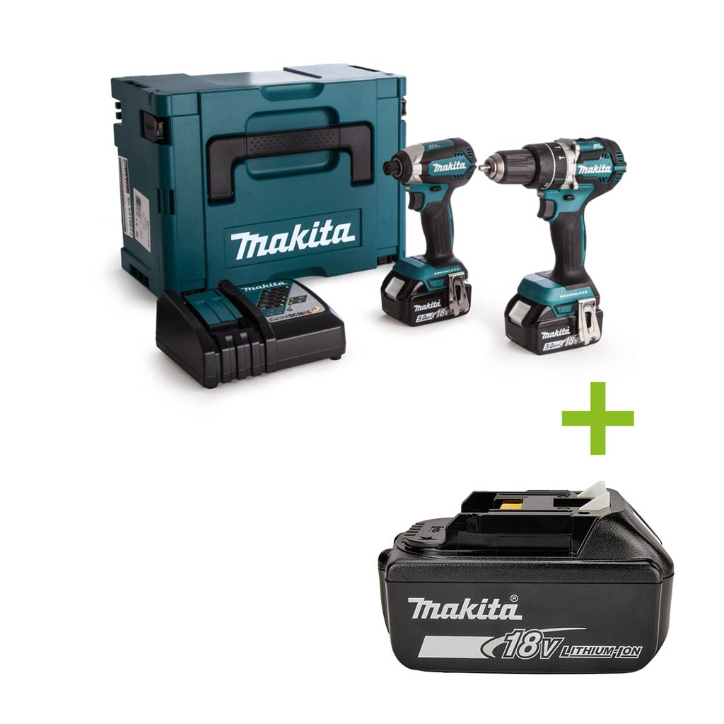 Makita DLX2180TJ - DHP484 Cordless Combi Drill + DTD153 Cordless Impact Driver 18 Volt 5,0 Ah Li-ion