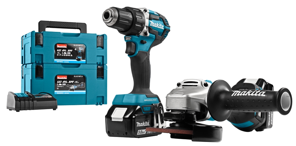Makita DLX2190TJ1 18V 5.0Ah Li-Ion Combo Set - DDF484 Cordless Drill + DGA504 Cordless Grinder in MBox