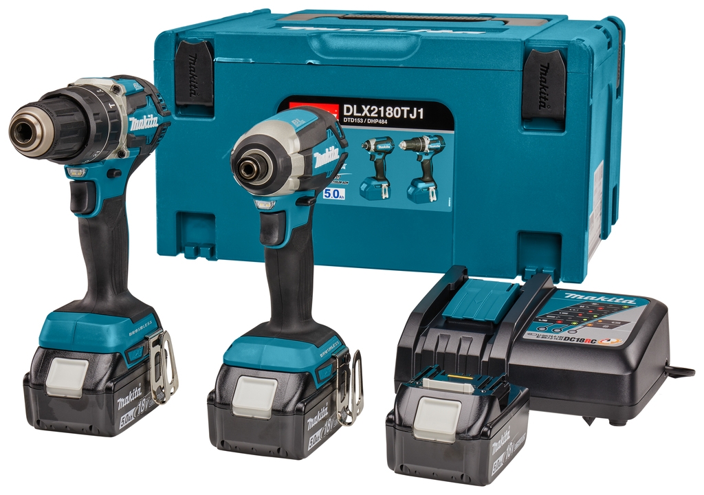 Makita DLX2180TJ1 - DHP484 Cordless Impact Drill + DTD153 Cordless Impact Screwdriver 18V 3x5.0 Ah Li-ion