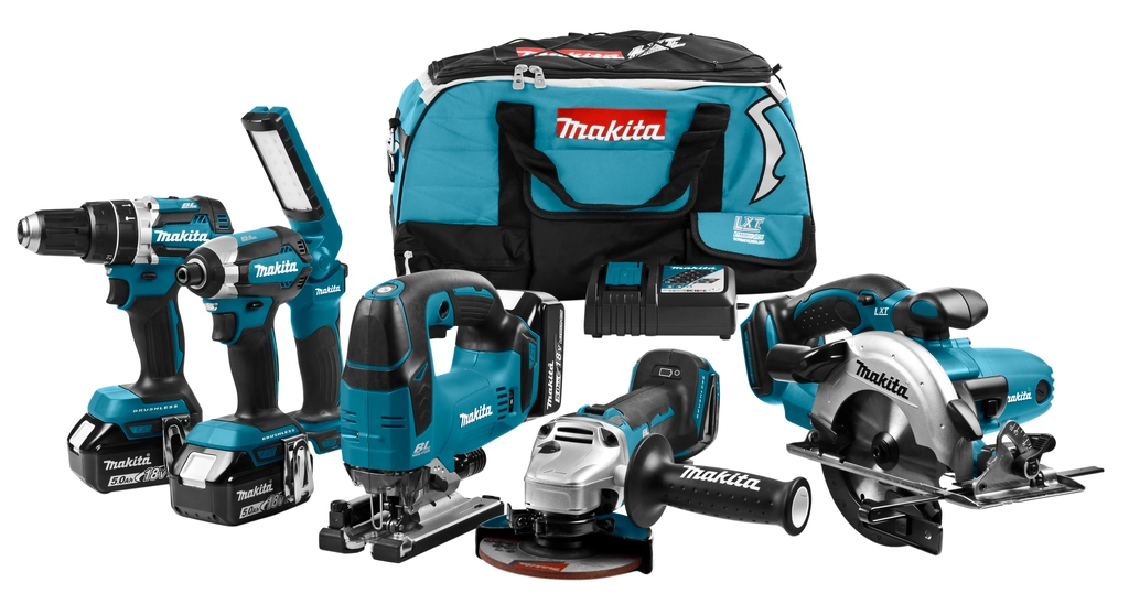 Makita DLX6082T Comboset 18V 3 x 5,0Ah - 5 machines + lamp in sports bag
