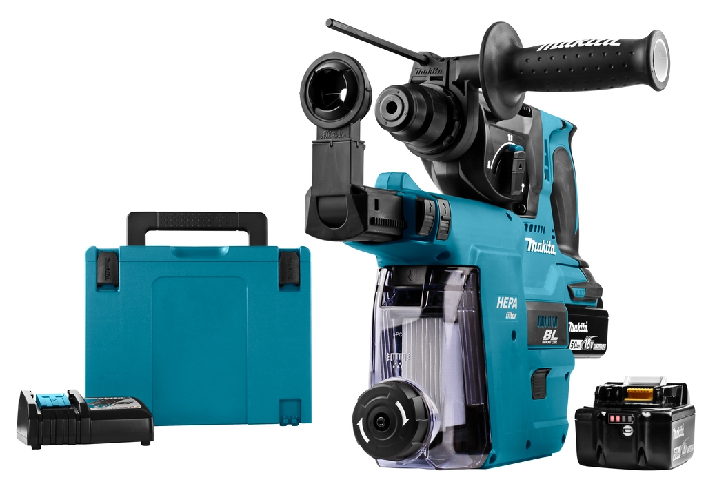 Makita DHR242RTJW Combination hammer 18 Volt 5.0 AH Li-ion + DX06 built-in extraction with Hepa filter