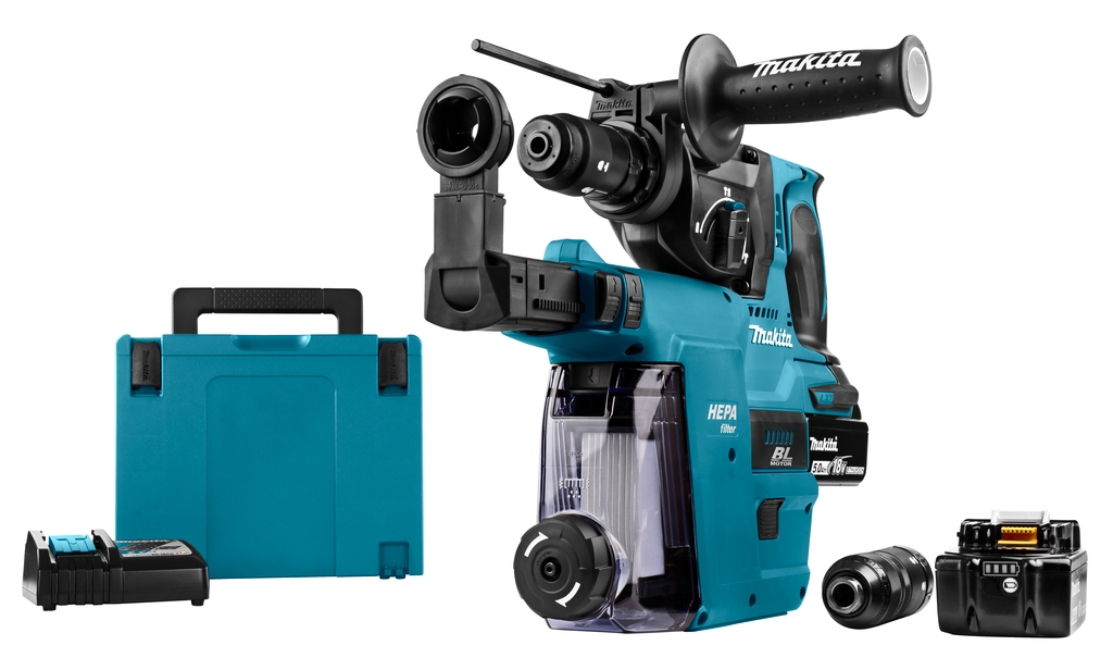 Makita DHR243RTJW Combination hammer 18 Volt 5.0 AH Li-ion + DX07 built-in extraction with Hepa filter