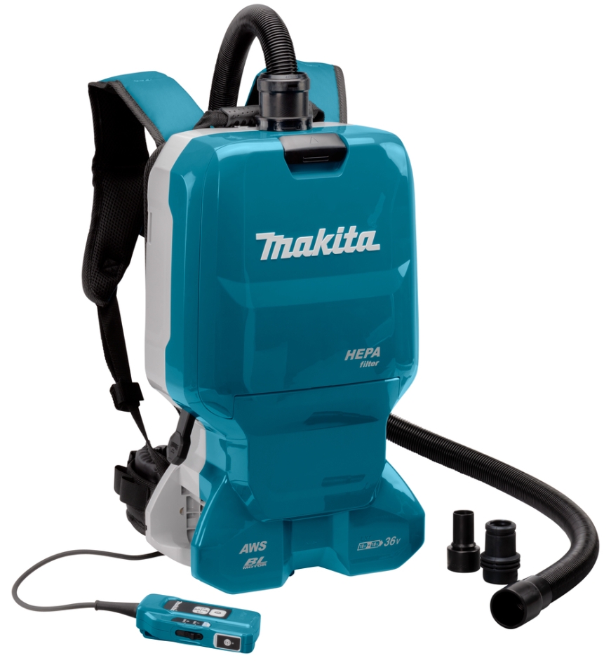 Makita DVC665ZU Backpack Vacuum Cleaner 2x18V excl. batteries and charger with machine connection and 3 adapters, with AWS transmitter
