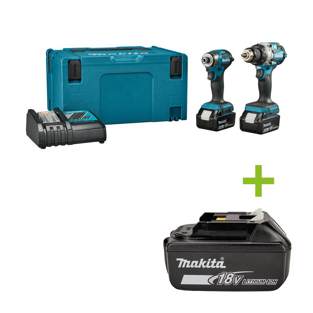Makita DLX2528TJ Combiset - DHP489 Cordless Impact Drill + DTD173 Cordless Impact Screwdriver 18V 5.0Ah Li-Ion in Mbox