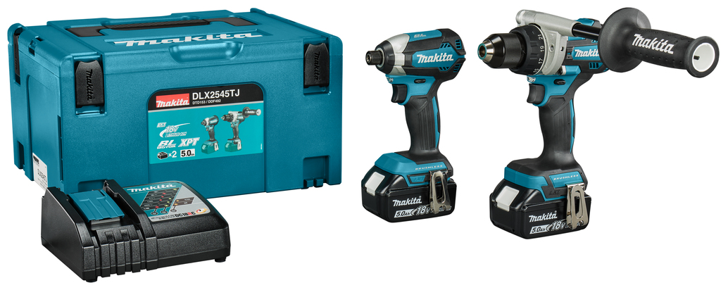 Makita DLX2545TJ LXT 18V Combiset 2 machines 2x 5.0 Ah battery and charger in Mbox