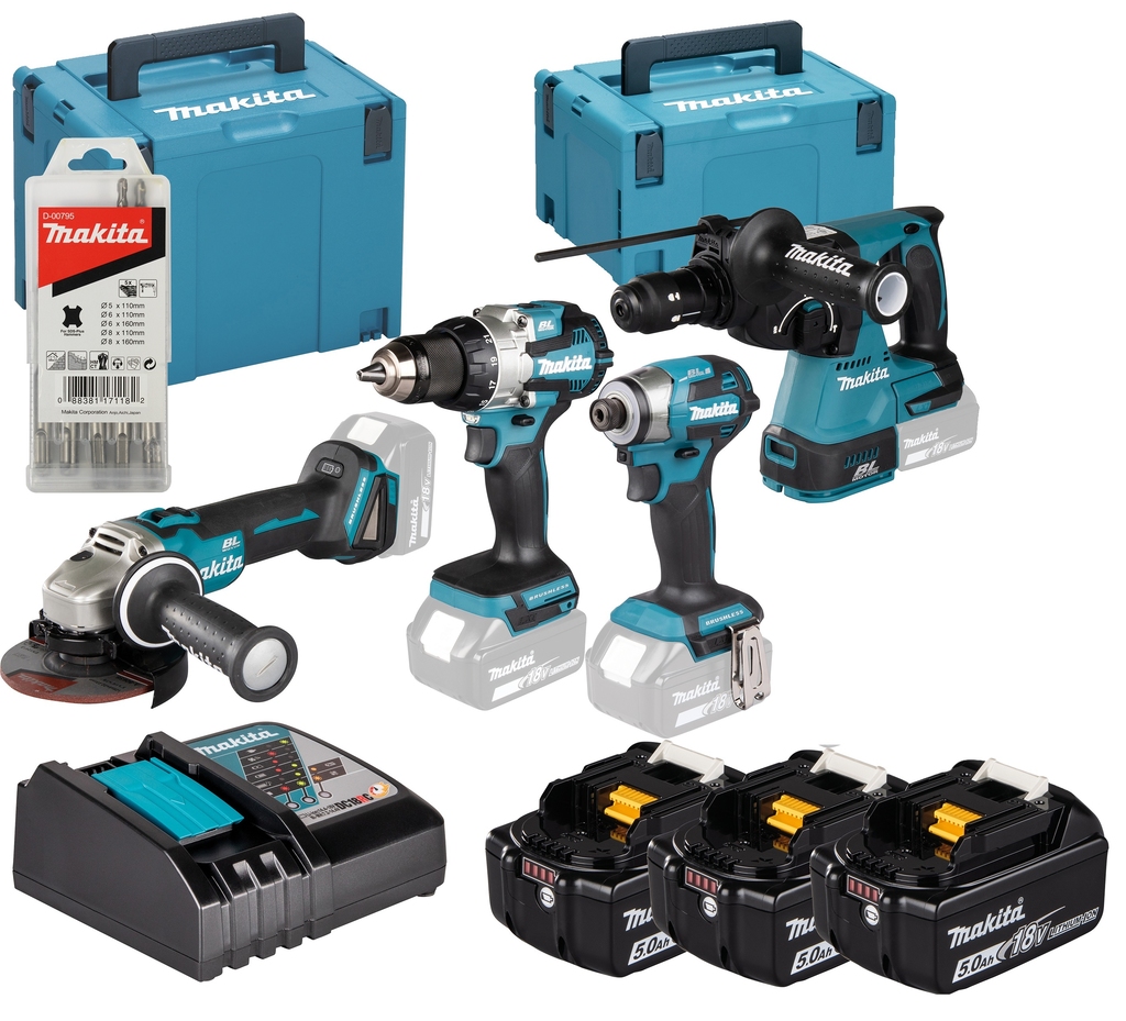Makita DLX4196JX1 DDF489|DTD173|DHR243|DGA504 18V 5.0Ah Li-ion Combo Set in M-Box