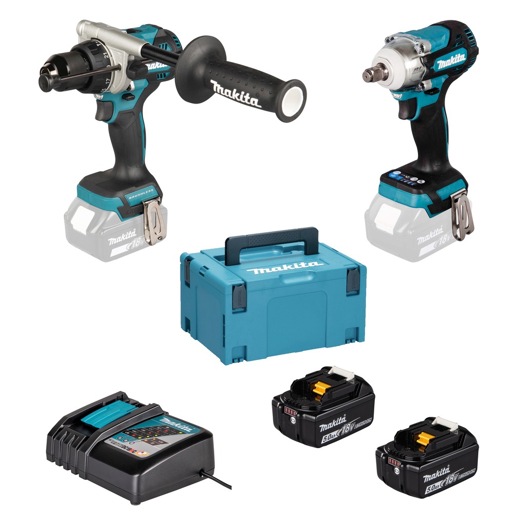 Makita DLX2590TJ Combiset LXT 18V DHP492 (impact) drill/screwdriver + DTW300 impact wrench 18V incl. 2x5.0Ah and quick charger in Mbox case