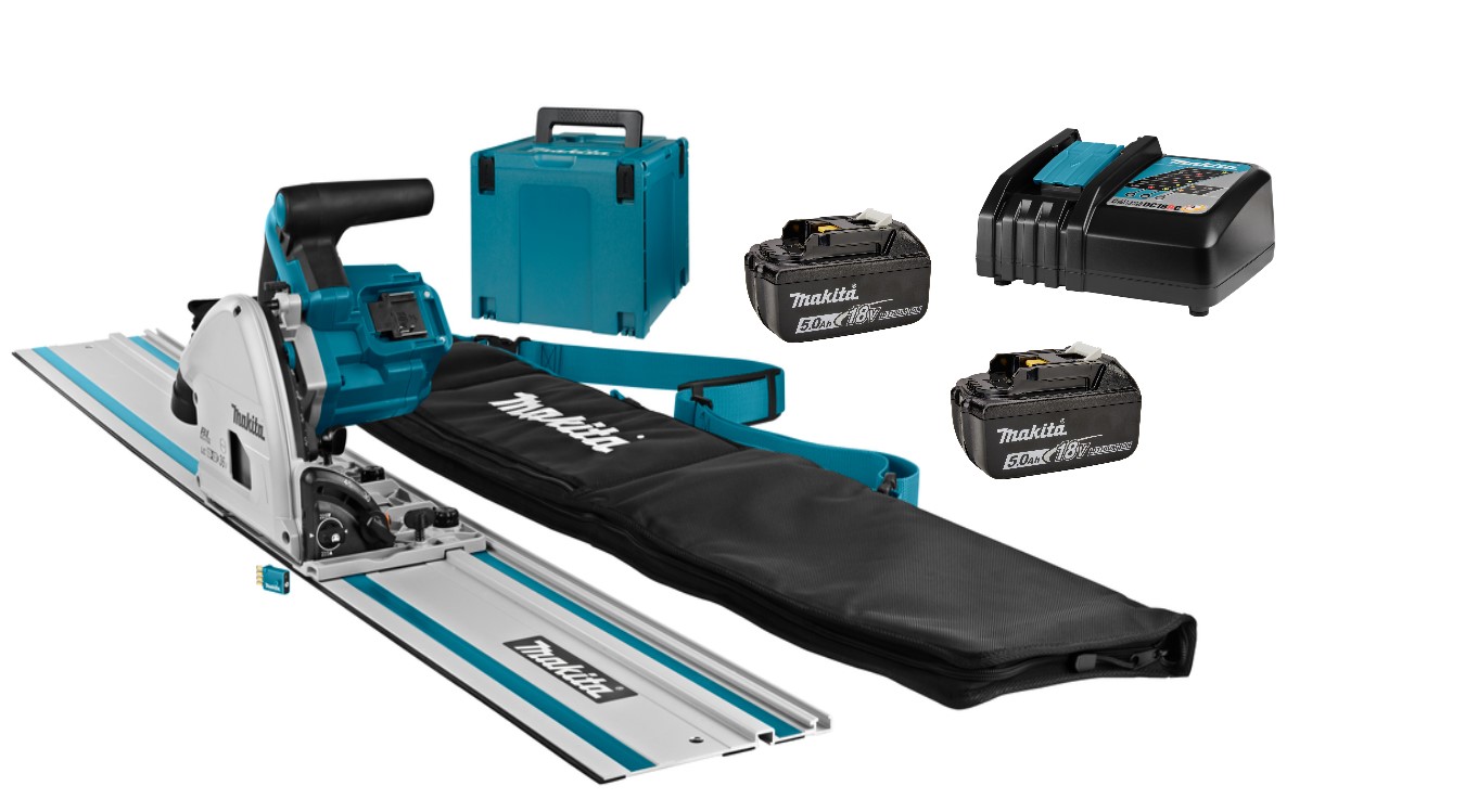 Makita DSP601PJU2 Accu Circular Saw AWS 2 x 18V 5.0Ah Li-Ion + guide rail 1500mm + bag