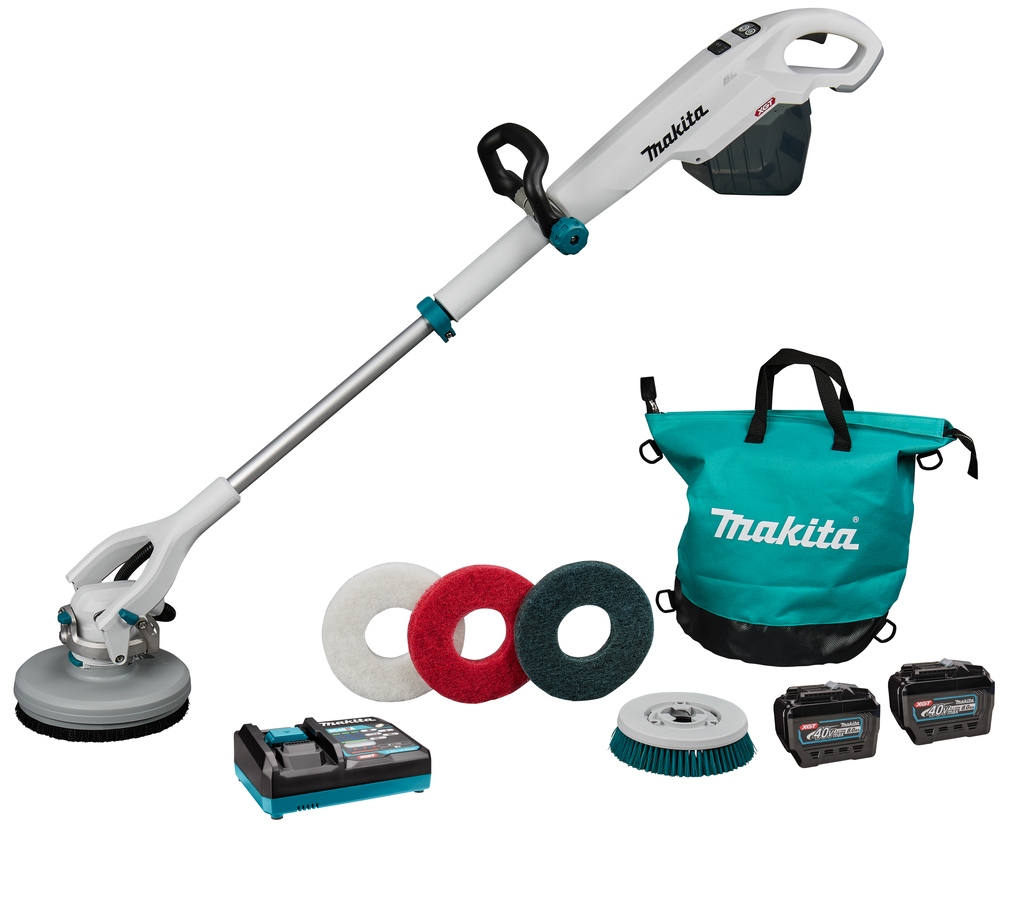 Makita PS001GL2NL1 XGT 40 V Max Battery Scrubber/Polisher 2x 40V 8.0Ah batteries and quick charger in box