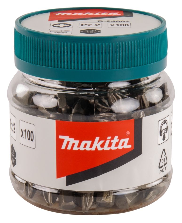 Makita Accessories B-24882 Screw bit PZ2x25mm in jar 100 pieces
