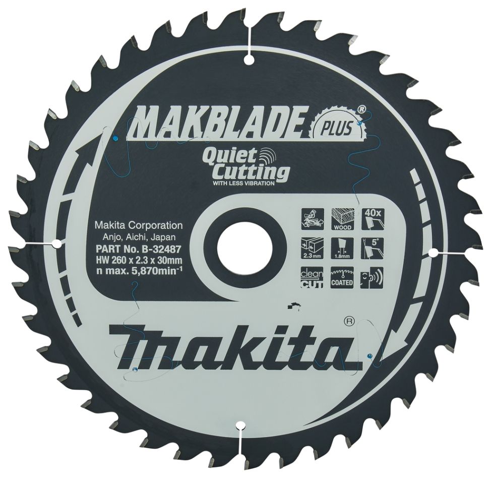 Makita Accessories B-32487 Cut-off saw blade Wood Makblade-Plus 260x30x2,3 40T 5°