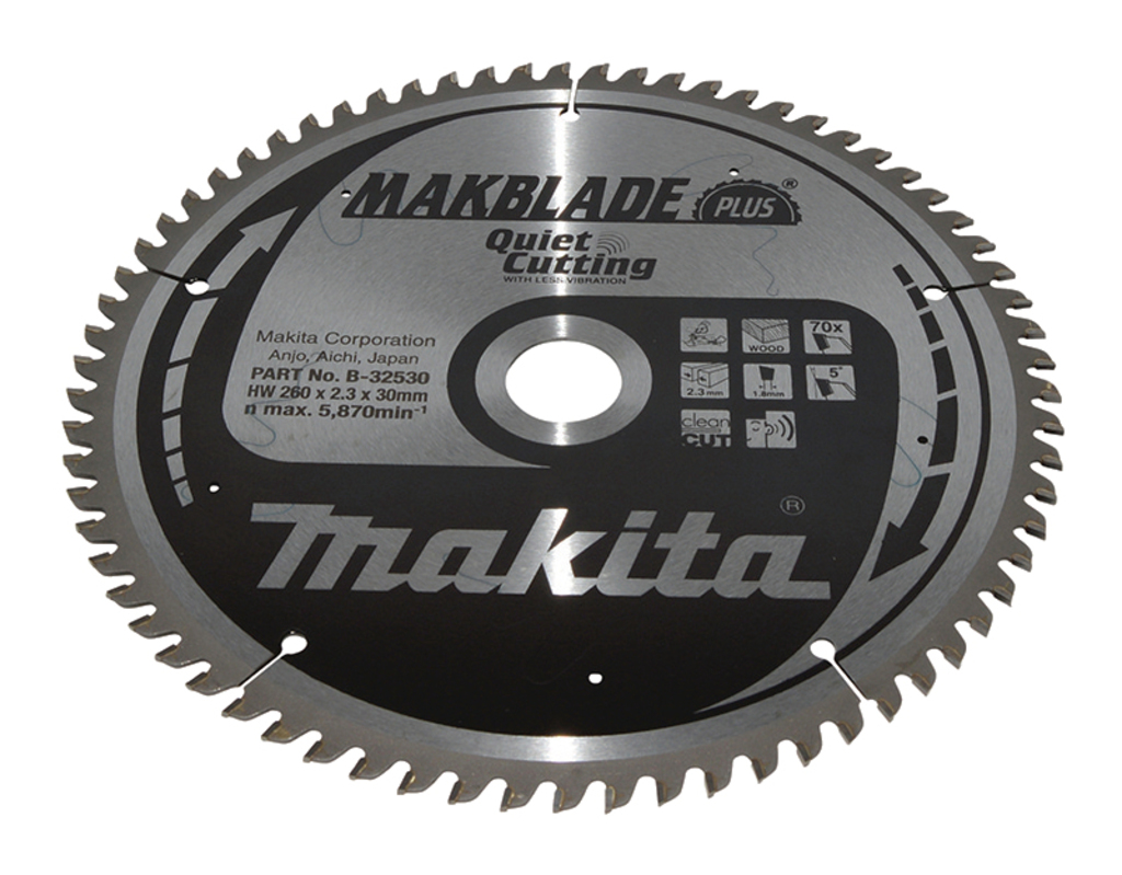 Makita Accessories B-32530 Cut-off saw blade Wood Makblade-Plus 260x30x2,3 70T 5g