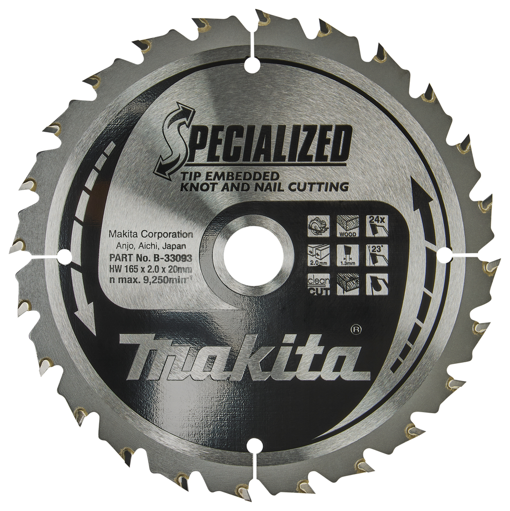 Makita Accessories B-33093 Circular saw blade Wood (knot/nail) Specialized 165x20x2,0 24T 23g